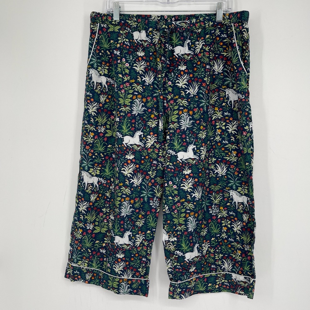 Printfresh Women's Blue Unicorn Garden Organic Cotton Sleep Pajama Pants Size L